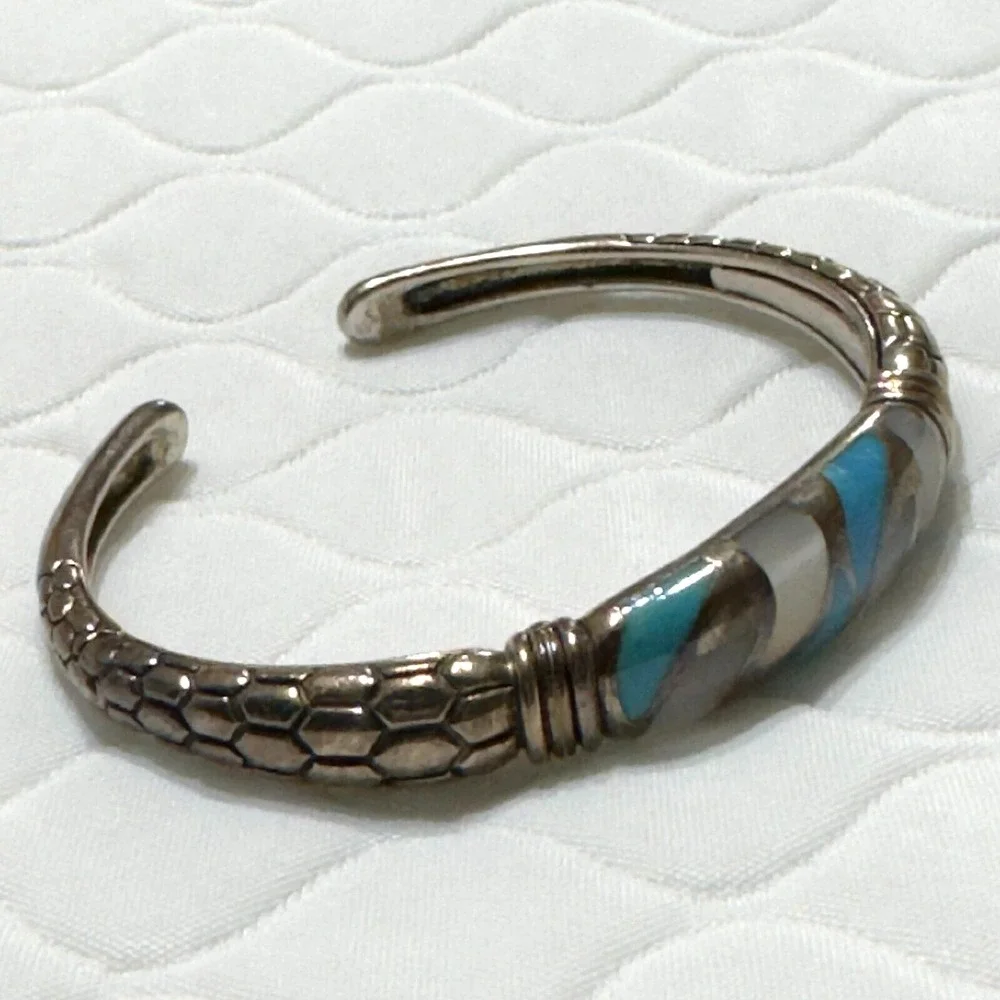 ASCH GROSSBARDT 18k White Gold Sterling Silver Lapis? Turquoise? Bangle Bracelet